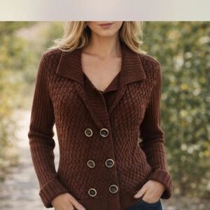 Jones New York Chocolate Double-Breasted Merino Wool Cardigan